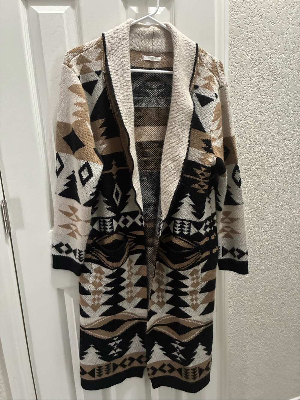 Maurices Beige Black Tan Aztec Long Cardigan